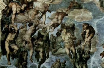 Буонарроти, Микеланджело. Страшный суд, фреска из Сикстинской капеллы. Фрагмент. Ангелы возносят праведников на небеса