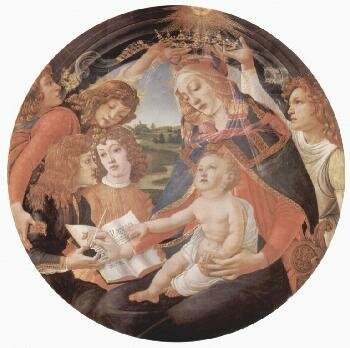 Сандро Ботичелли - Мадонна "Magnificat", Мария с младенцем Христом и пятью ангелами