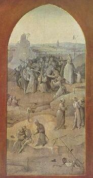 Босх, Иероним. Искушение святого Антония, триптих, оборотная сторона правой створки: Несение креста