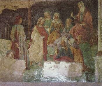 Сандро Ботичелли - Фрески виллы Лемми под Флоренцией, Лоренцо Торнабуони перед аллегорическими фигурами семи свободных искусств, фрагмент