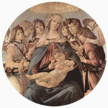 Сандро Ботичелли - Мадонна делла Мелаграна, Мария с младенцем Христом и шестью ангелами