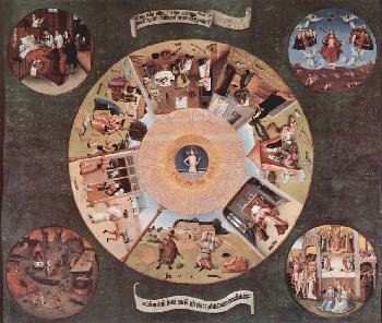 Иероним Босх - Стол со сценами, изображающими семь смертных грехов и "четыре последние вещи" (Смерть, Страшный суд, Ад и Рай)