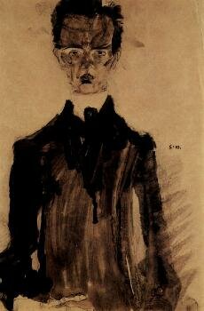 Egon Schiele. Self-portrait in black