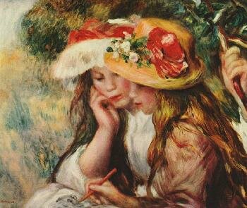 Ренуар, Пьер Огюст. Две девушки, читающие в саду