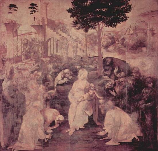 Леонардо да Винчи. Поклонение волхвов. 1481-1482 гг. Галерея Уффици